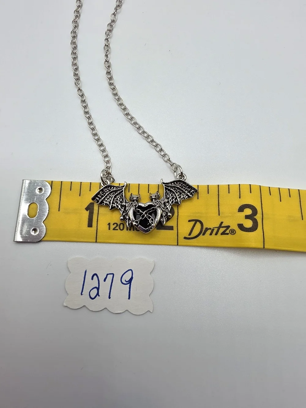 Silver Bat Heart Pendant Necklace